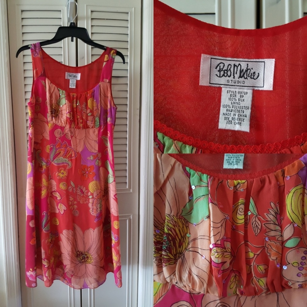 Bob Mackie floral silk dress